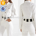 White Cotton Long Sleeve Zip-Embellished Cropped Spring Jacket Manufacture Wholesale Fashion Women Apparel (TA0001J)